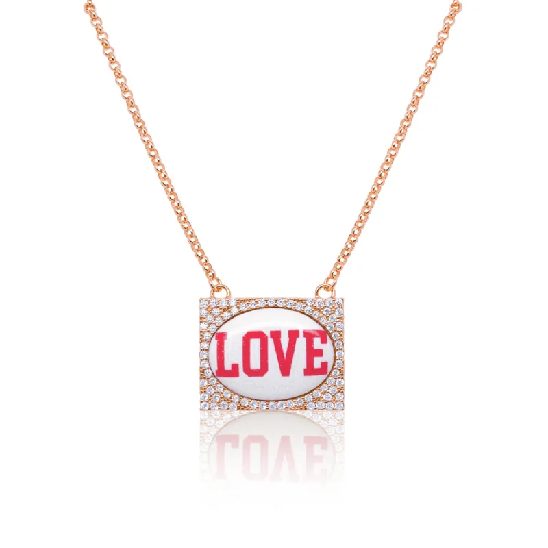 Rose Gold and CZ Love Plate Necklace sold by Meira T