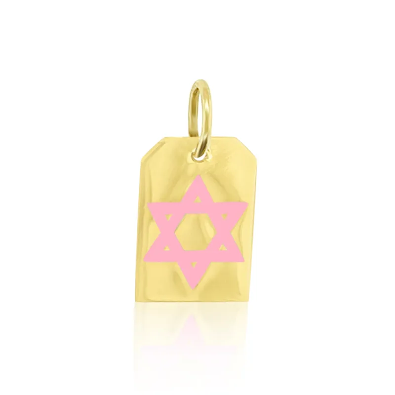Jewish Star Engraved on Tag Charm in Pink sold by Meira T
