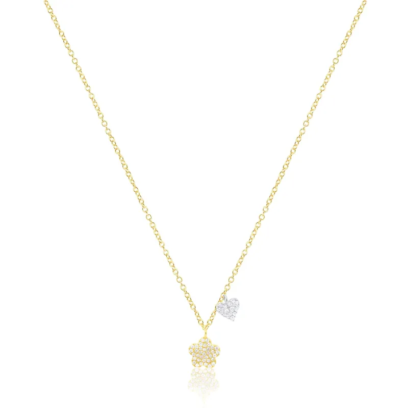Yellow Gold Flower and Heart Necklace sold by Meira T
