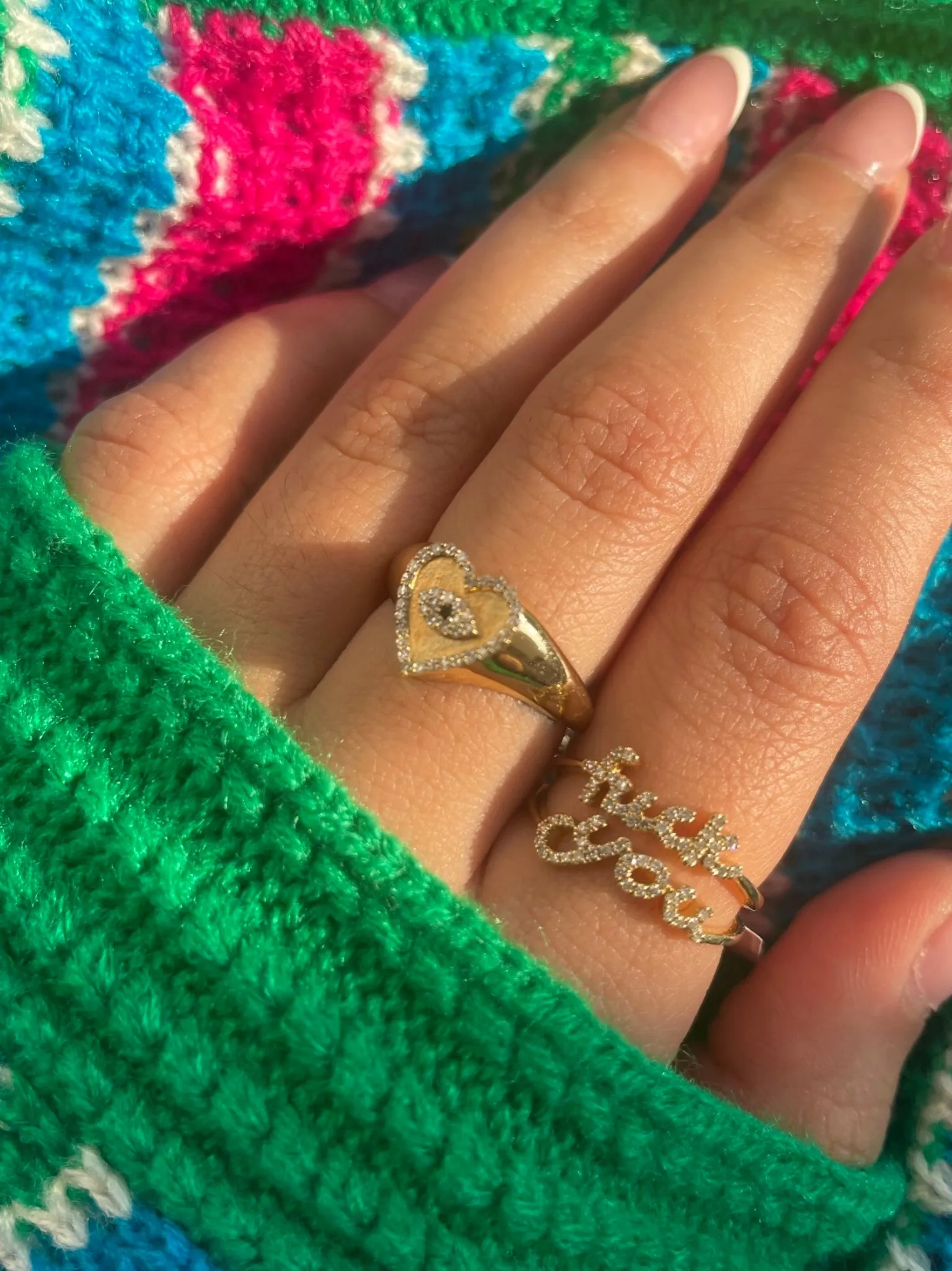 Yellow Gold Diamond Evil Eye and Heart Signet Ring sold by Meira T product image thumbnail 2