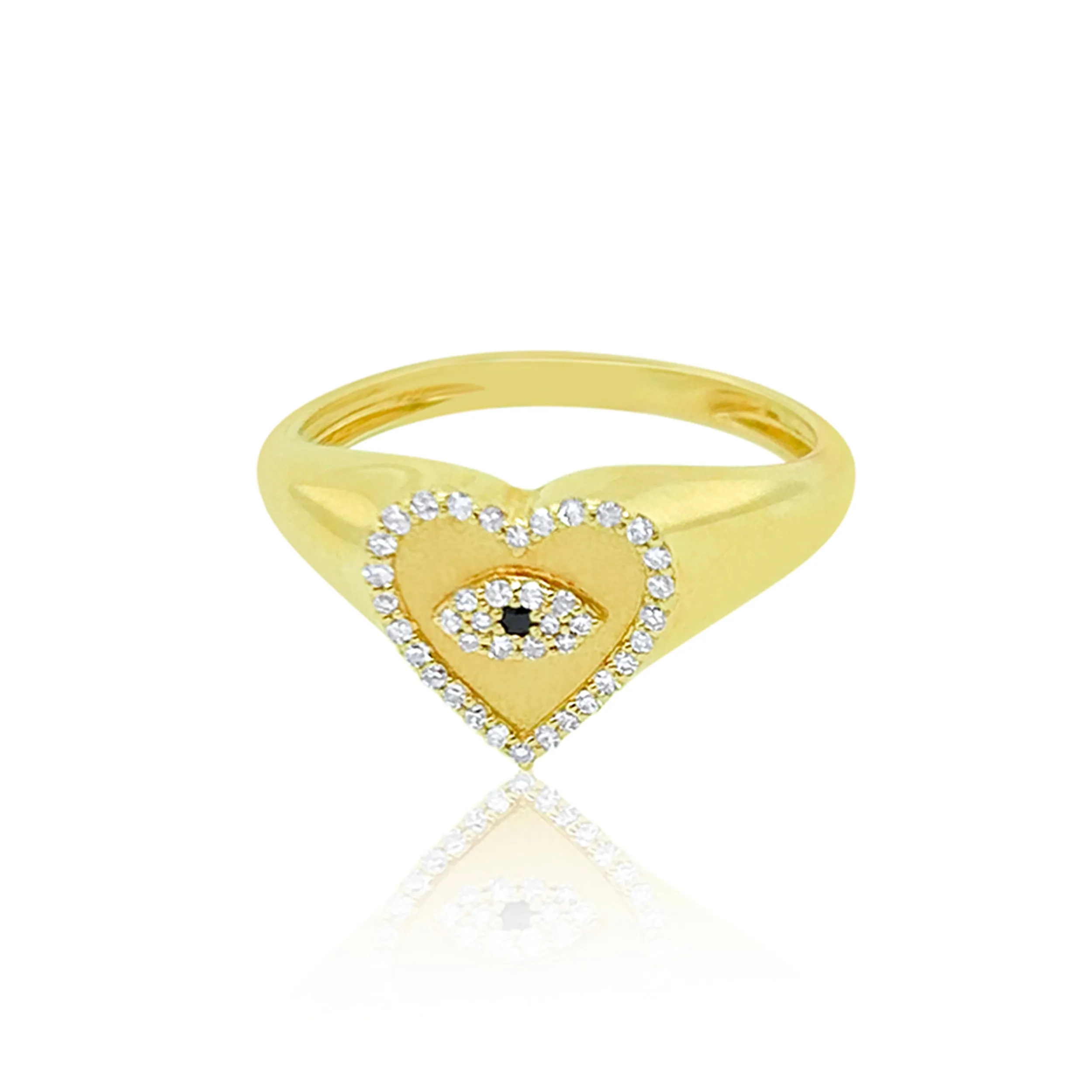 Yellow Gold Diamond Evil Eye and Heart Signet Ring sold by Meira T