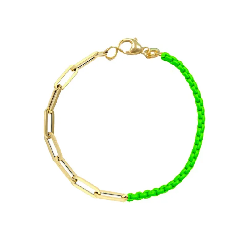 Half and Half Neon Green Chain and Gold Plated Paperclip Chain Bracelet- ALL NEW BOUTIQUE EXCLUSIVE sold by Meira T