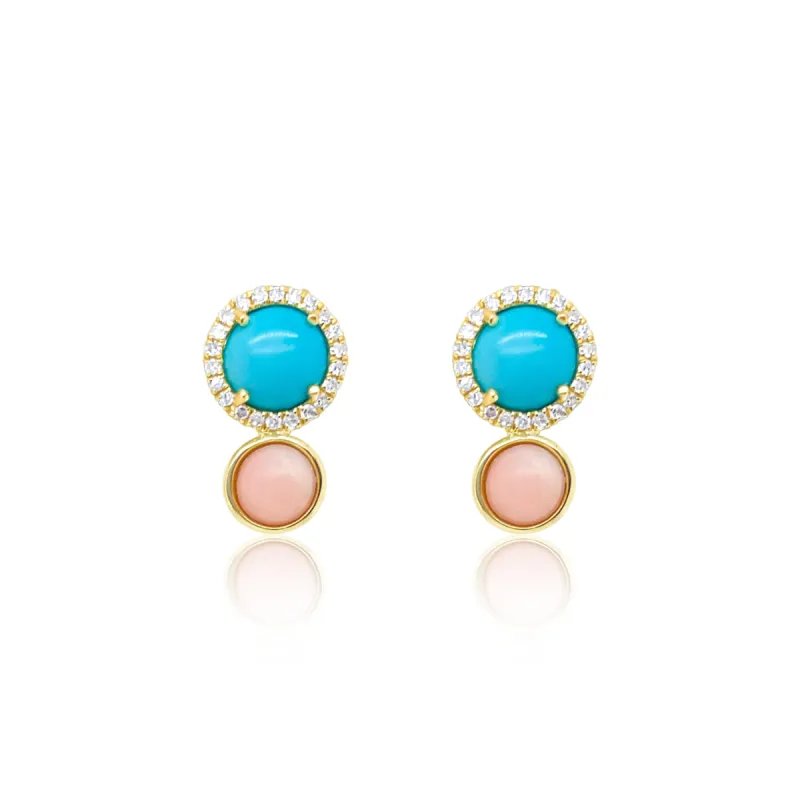 Yellow Gold Turquoise and Pink Opal Studs sold by Meira T