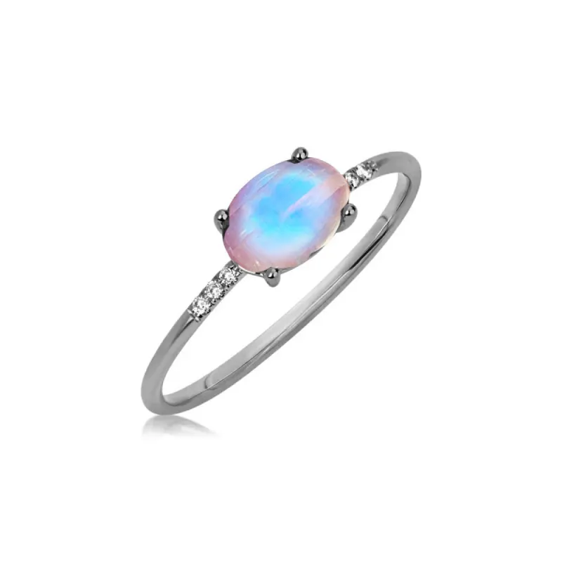 Rainbow Moonstone and Diamond Black Rhodium Ring sold by Meira T