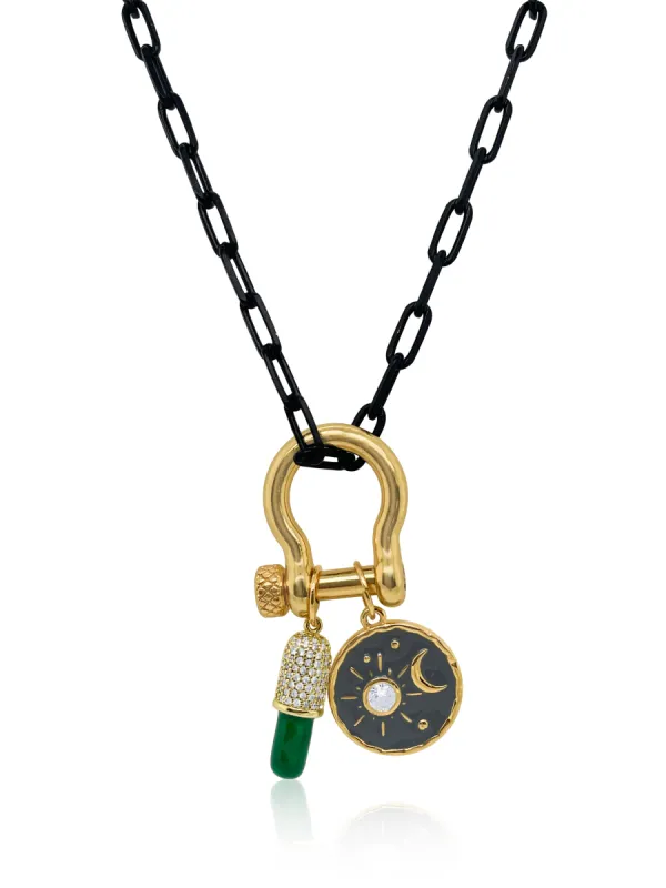 Black Paperclip Chain with 18K Gold Fill Carabiner and Charms  - ALL NEW BOUTIQUE EXCLUSIVE sold by Meira T