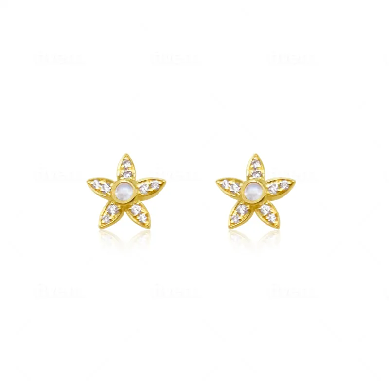 Moonstone and Diamond Flowers Earrings sold by Meira T