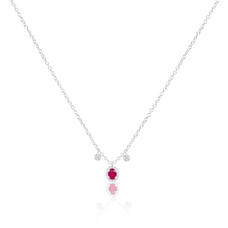 White Gold  Ruby Diamond Necklace sold by Meira T
