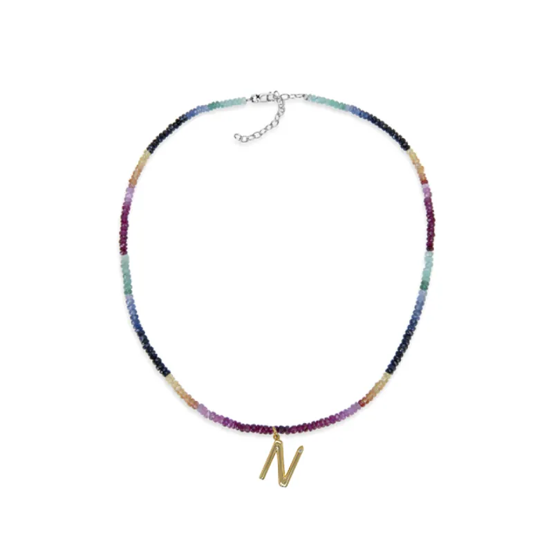 Initial Rainbow Sapphire Beaded Necklace-ALL NEW sold by Meira T