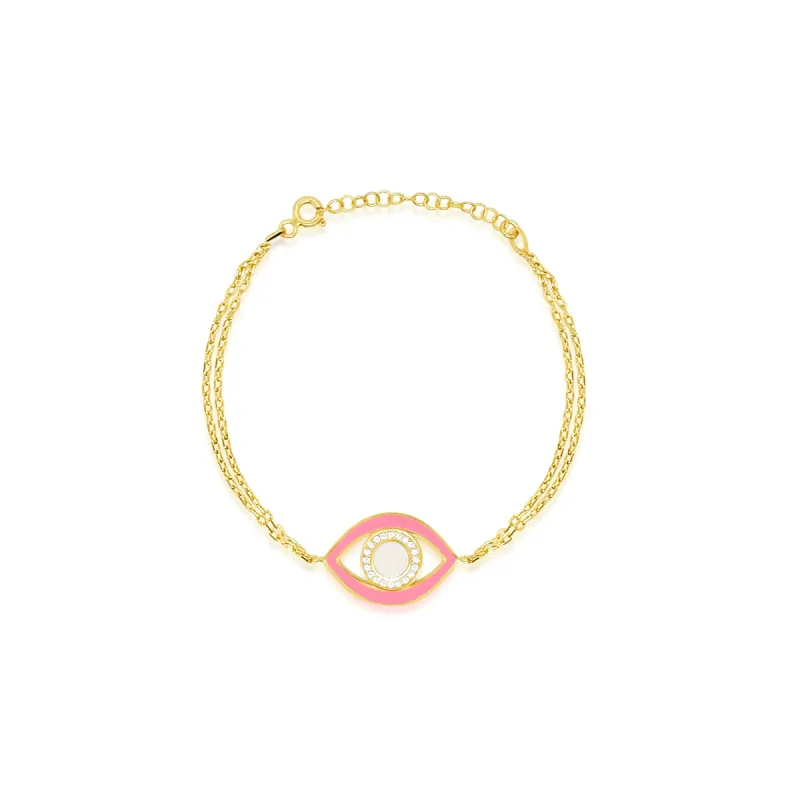 Pink and White CZ Enamel Evil Eye Bracelet sold by Meira T