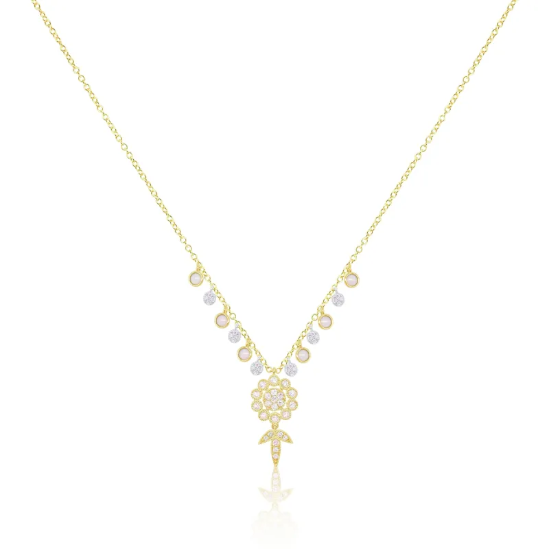 Yellow Gold Diamond and Opal Flower Necklace- ONLINE EXCLUSIVE sold by Meira T