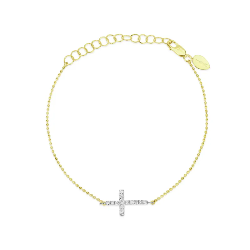Yellow Gold Diamond Cross Bracelet sold by Meira T