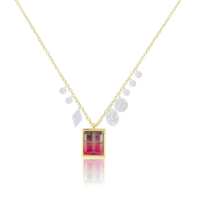 Yellow Gold Diamond Watermelon Tourmaline Necklace with Charms sold by Meira T