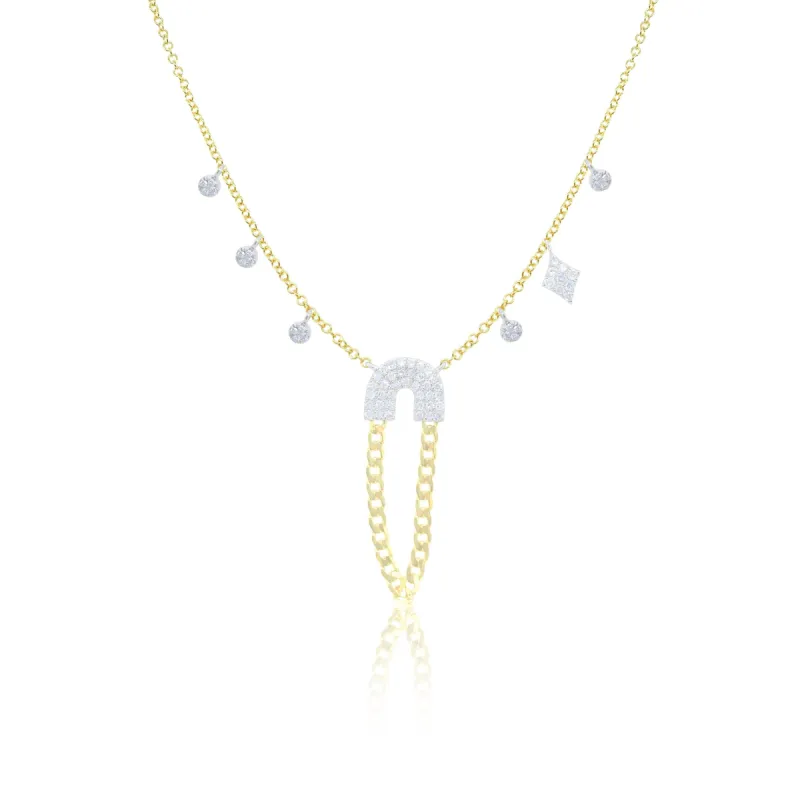Yellow Gold Diamond Necklace with Curb Chain Dangle sold by Meira T