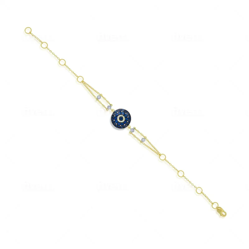Rose Gold Blue Sapphire Antique Style Bracelet Evil Eye sold by Meira T