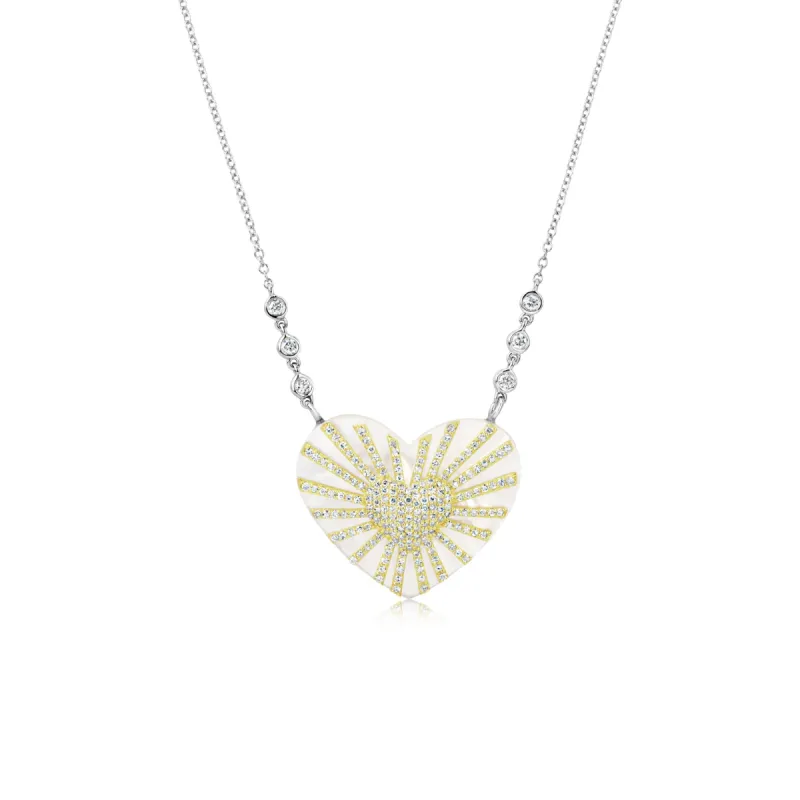 Mother of Pearl and Diamond Heart Necklace sold by Meira T