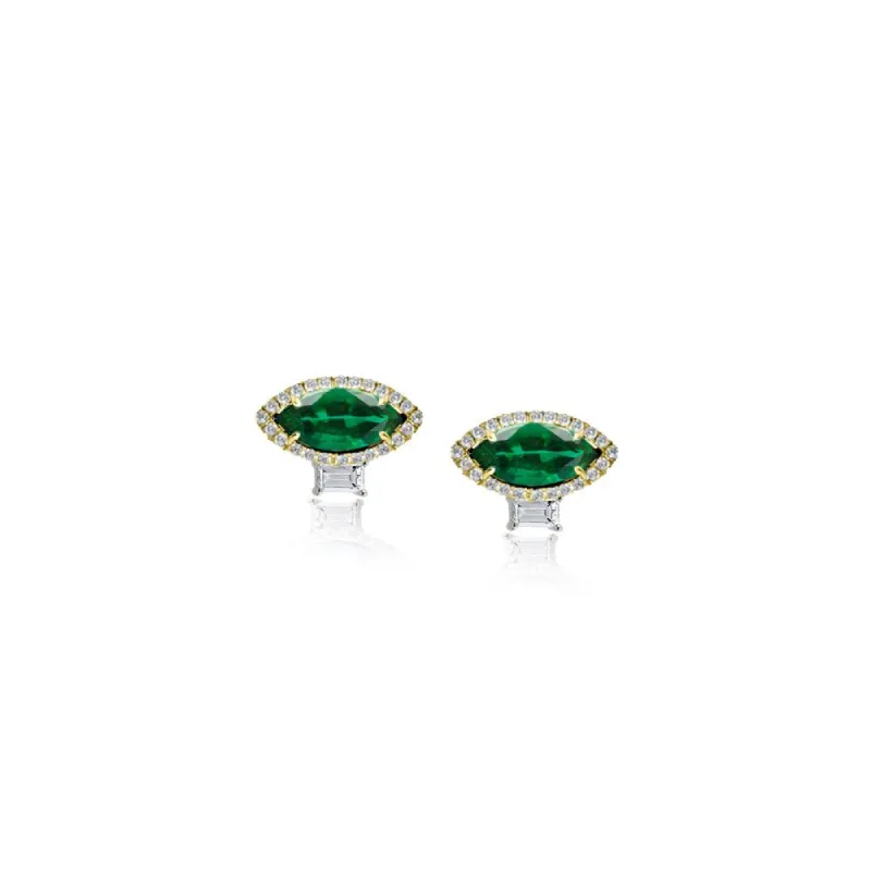 Marquise Emerald Diamond Stud sold by Meira T