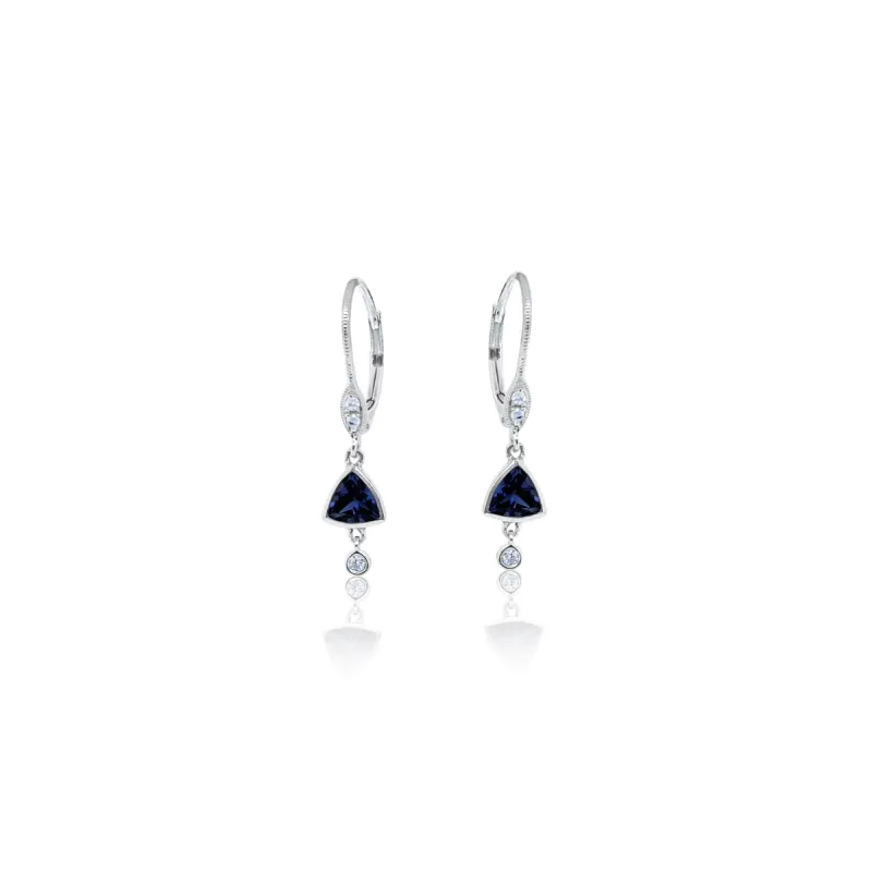 Blue Sapphire Marquis Shape Diamond Earrings ONE OF A KIND sold by Meira T