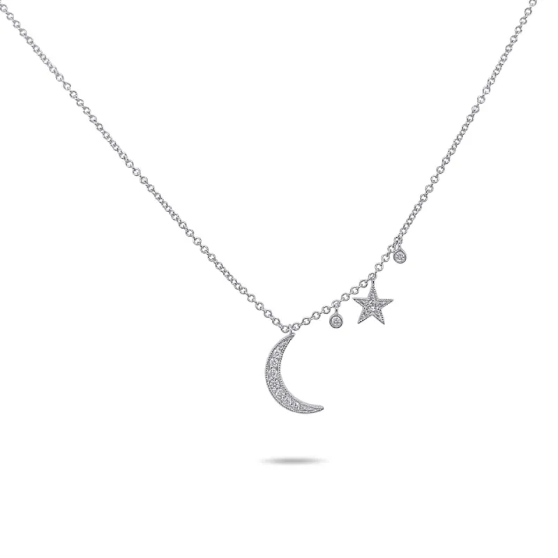White Gold Diamond Moon and Star Necklace sold by Meira T