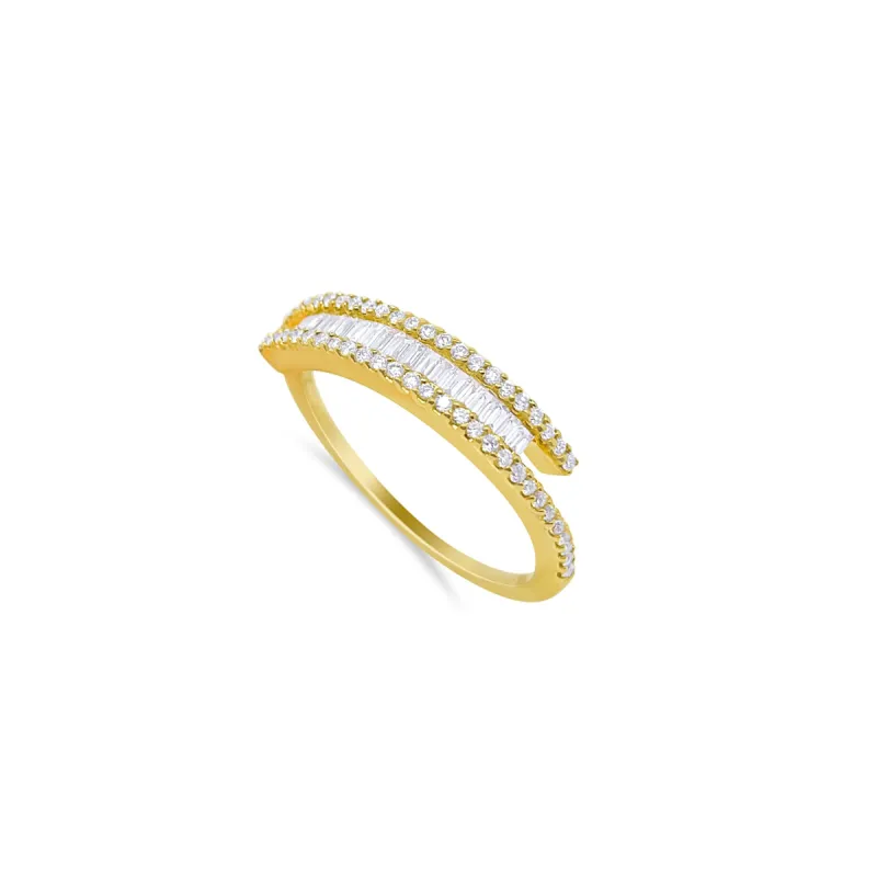 Yellow Gold Diamond Swirl and Baguette Ring sold by Meira T