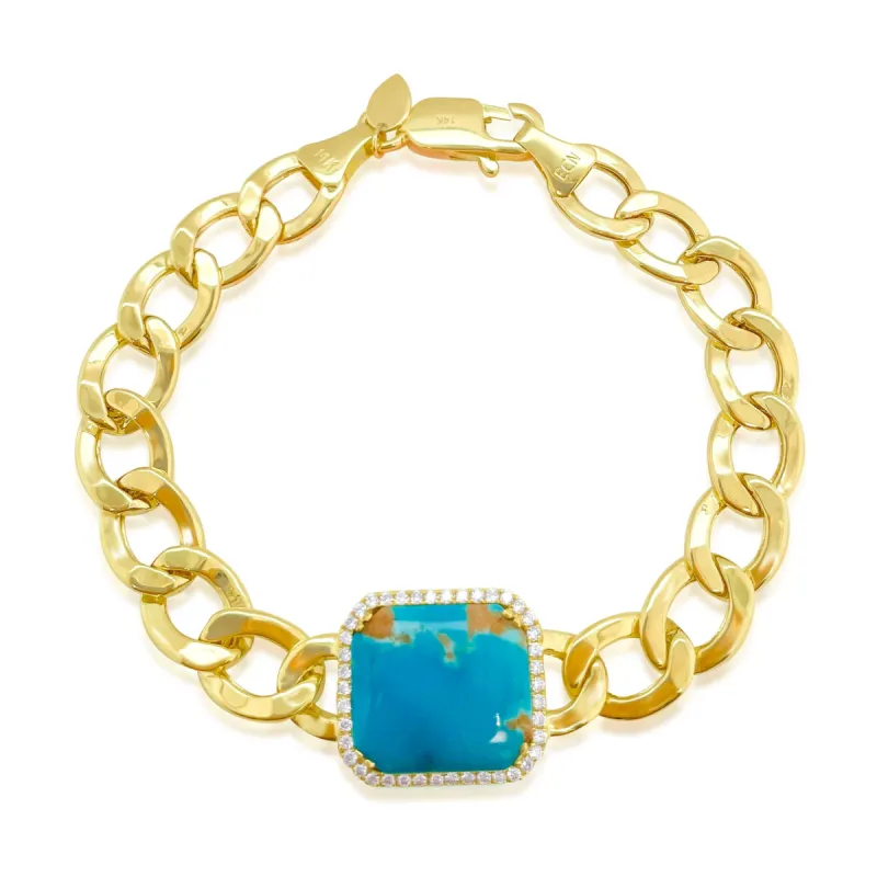 Yellow Gold Chunky Turquoise Bracelet sold by Meira T