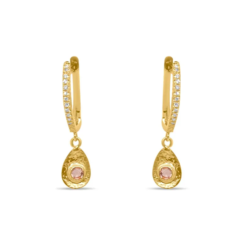 Yellow Gold Huggies with Pink Sapphire sold by Meira T