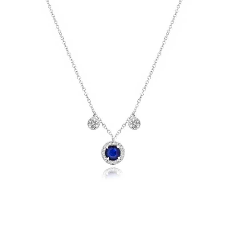 White Gold Blue Sapphire and Diamond Necklace sold by Meira T