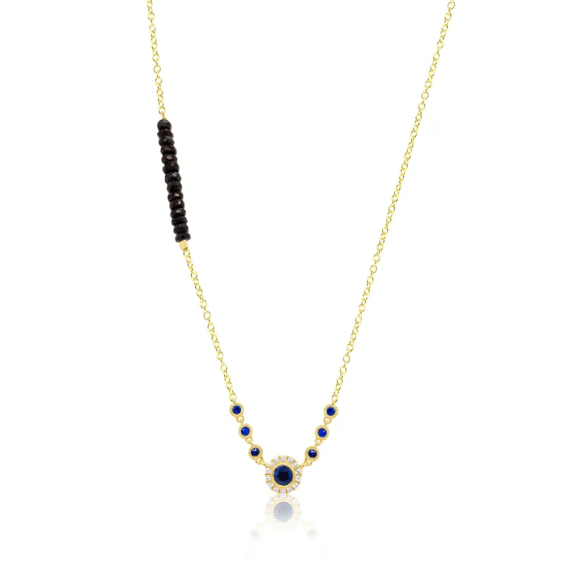 Yellow Gold Blue Sapphire and Bead Necklace sold by Meira T