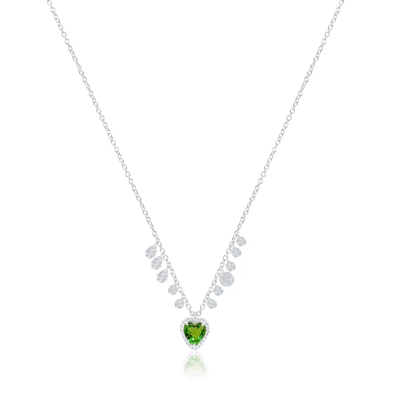 White Gold Tzavorite Heart and Diamond Necklace sold by Meira T