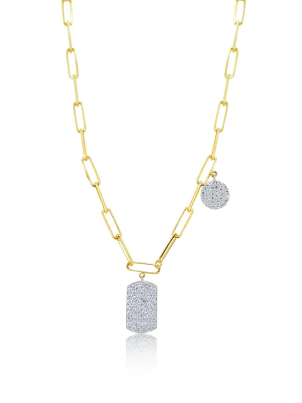 Yellow Gold Paperclip Dog Tag Necklace sold by Meira T