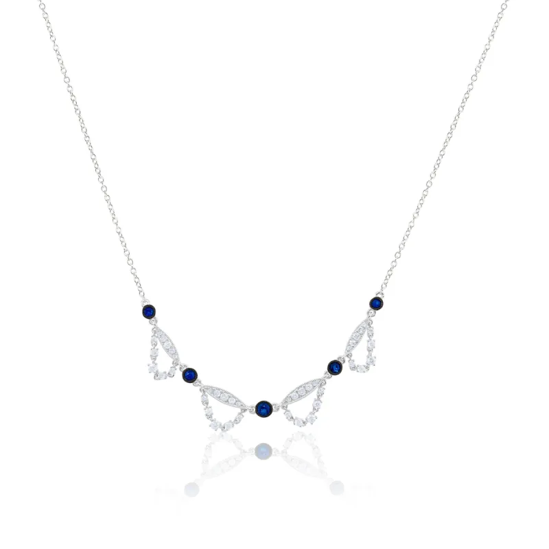 White Gold Blue Sapphire and Diamond Fringe Necklace sold by Meira T