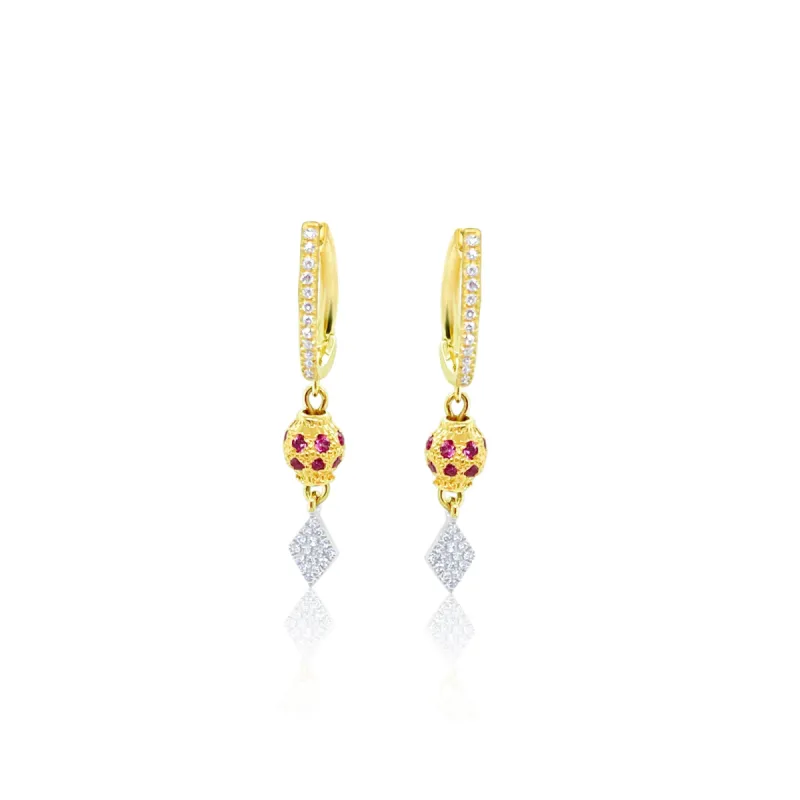 Two Tone Diamond and Ruby Drop Earrings sold by Meira T