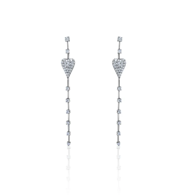 White Gold Diamond Heart Drop Earrings sold by Meira T