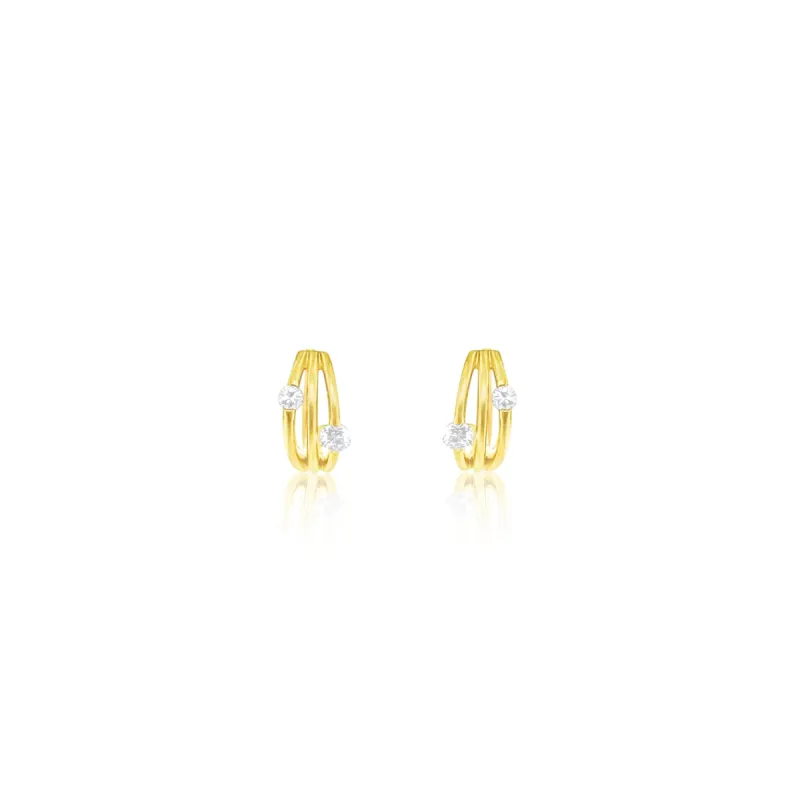 Brushed Gold Triple Hoop Diamond Huggies sold by Meira T