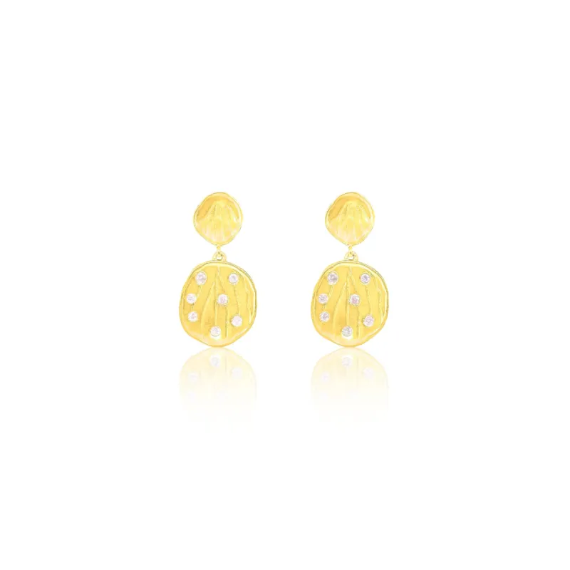 Brushed Gold Diamond Shell Earrings sold by Meira T