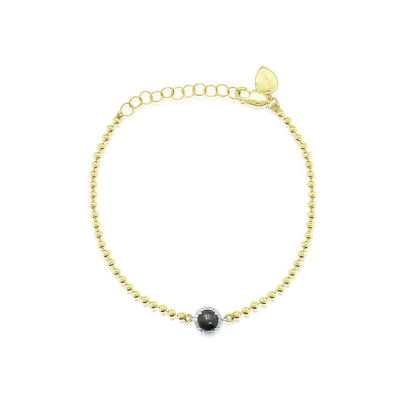 Yellow Gold Ball Chain Rough Diamond Bracelet sold by Meira T