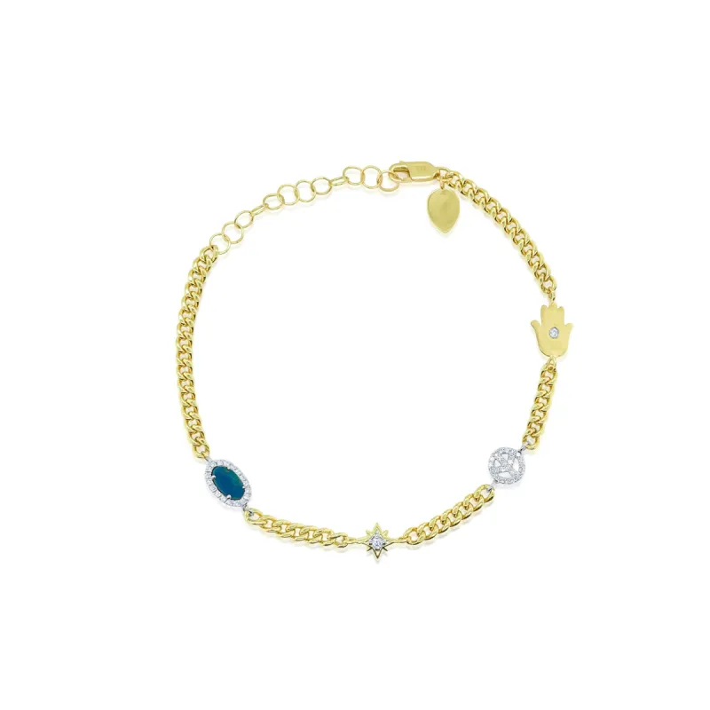 Yellow Gold Cuban Chain Charm Bracelet sold by Meira T