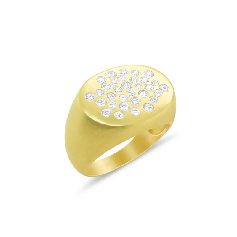 Brushed Gold Scattered Diamond Signet Ring sold by Meira T
