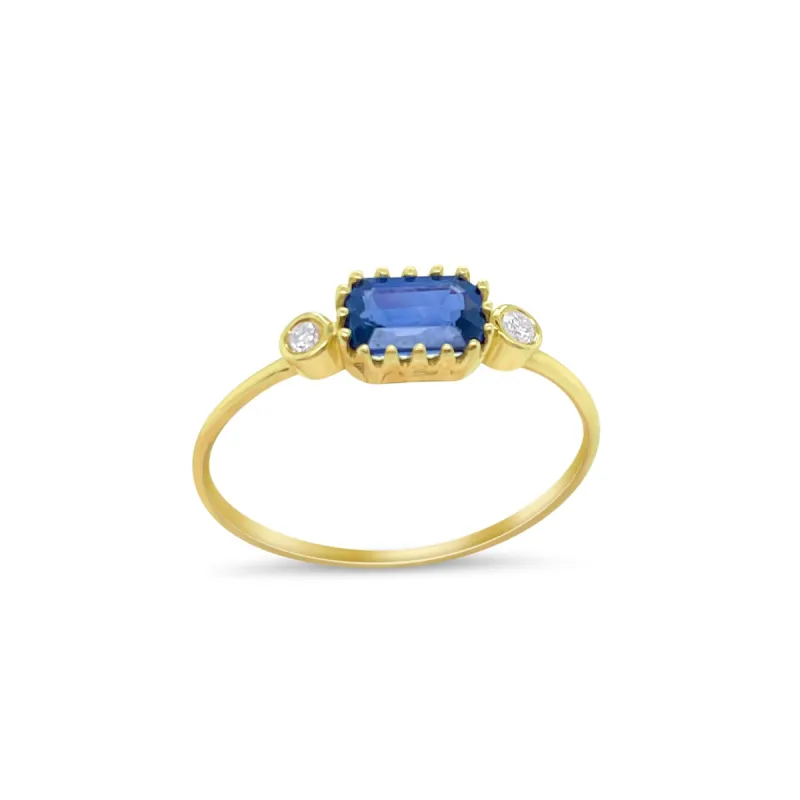 Dainty Blue Sapphire and Bezel Ring sold by Meira T