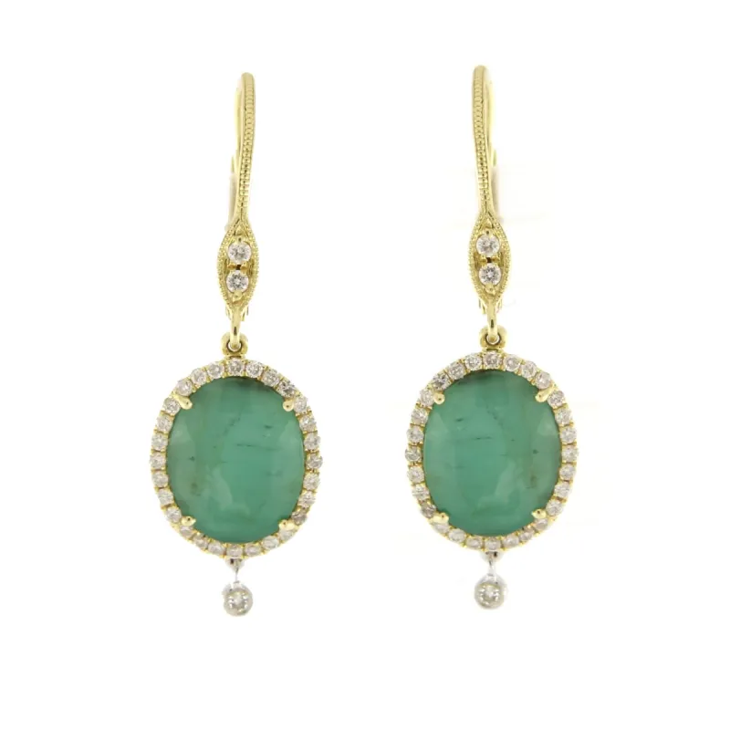 Emerald, Diamond, 14K Yellow Gold, 14K White Gold & Silver Oval Charm Drop Earrings sold by Meira T