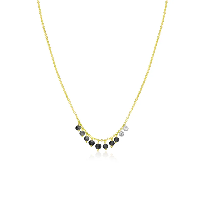 Yellow Gold Dainty Black Beads and Bezel Necklace sold by Meira T