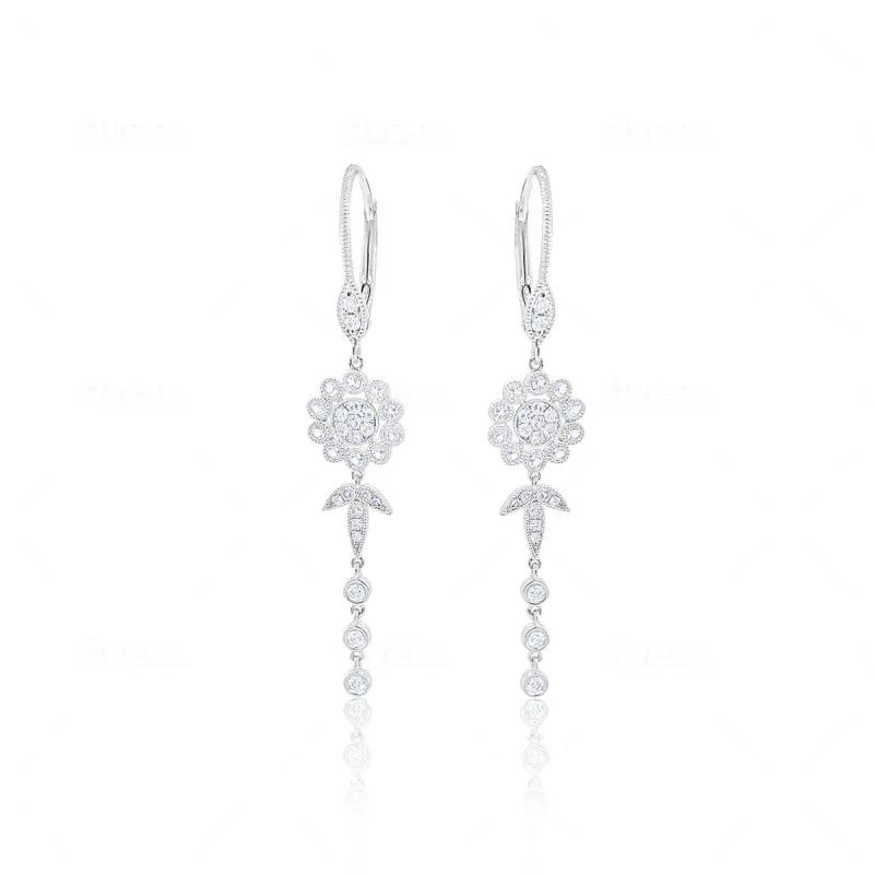 White Gold Drop Diamond Flower Earrings sold by Meira T