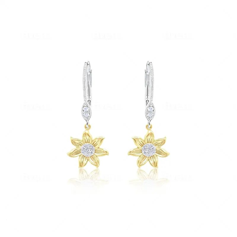 Two Tone Diamond Flower Earrings sold by Meira T