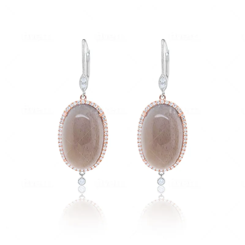 Two Tone Gray Moonstone and Diamond Earrings sold by Meira T