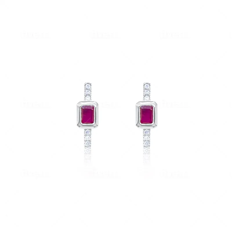 White Gold Dainty Diamond and Ruby Earrings sold by Meira T