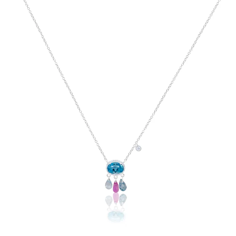 White Gold Blue Topaz and Tourmaline Necklace sold by Meira T