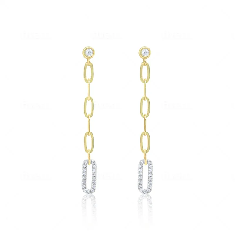 Two Tone Diamond Paperclip Drop Earrings sold by Meira T