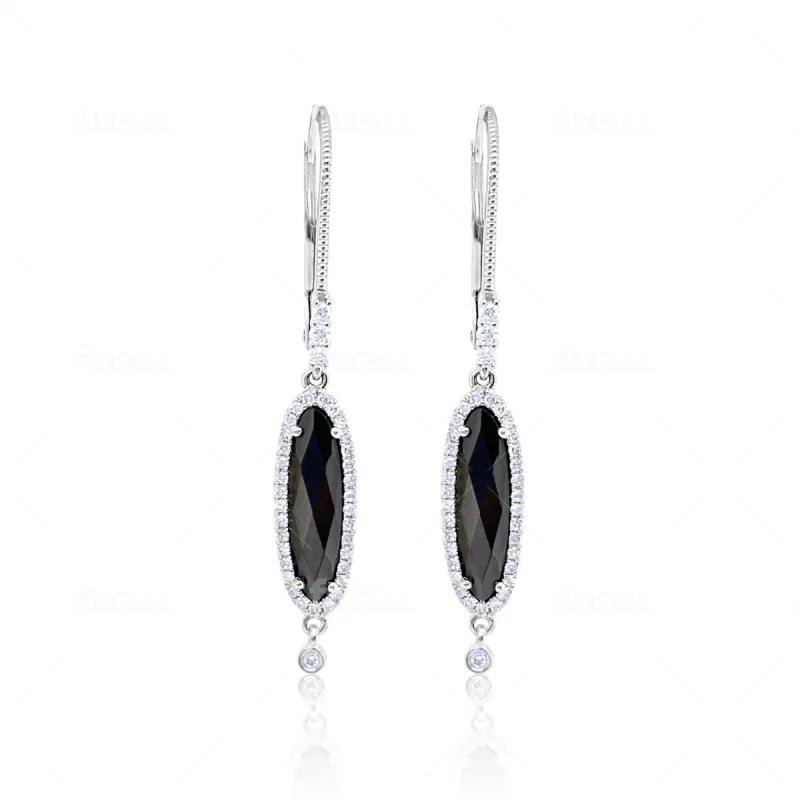 White Gold Hematite and Diamond Earrings sold by Meira T