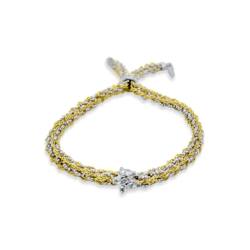 Silver Braided Chain and Yellow Gold Silk Bracelet with CZ Star sold by Meira T