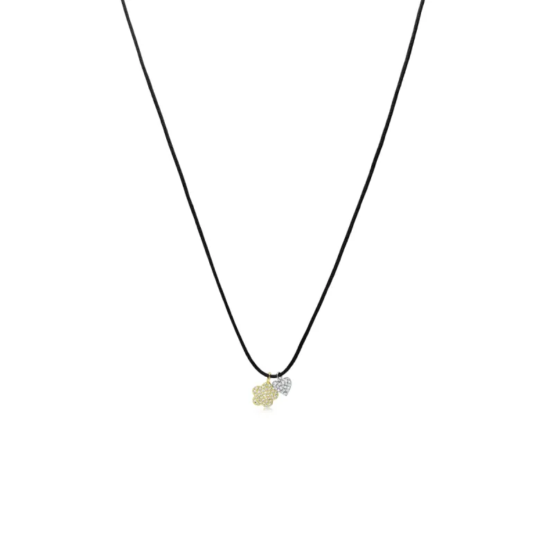Black String Two Tone Diamond Charm Necklace sold by Meira T