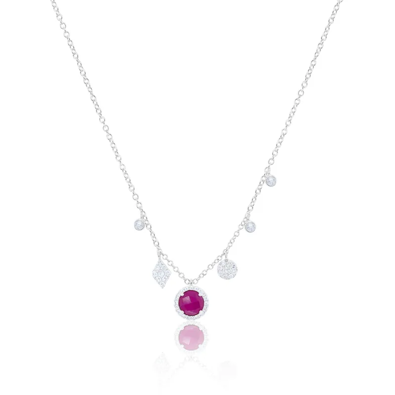 White Gold Round  Ruby Diamond Necklace sold by Meira T